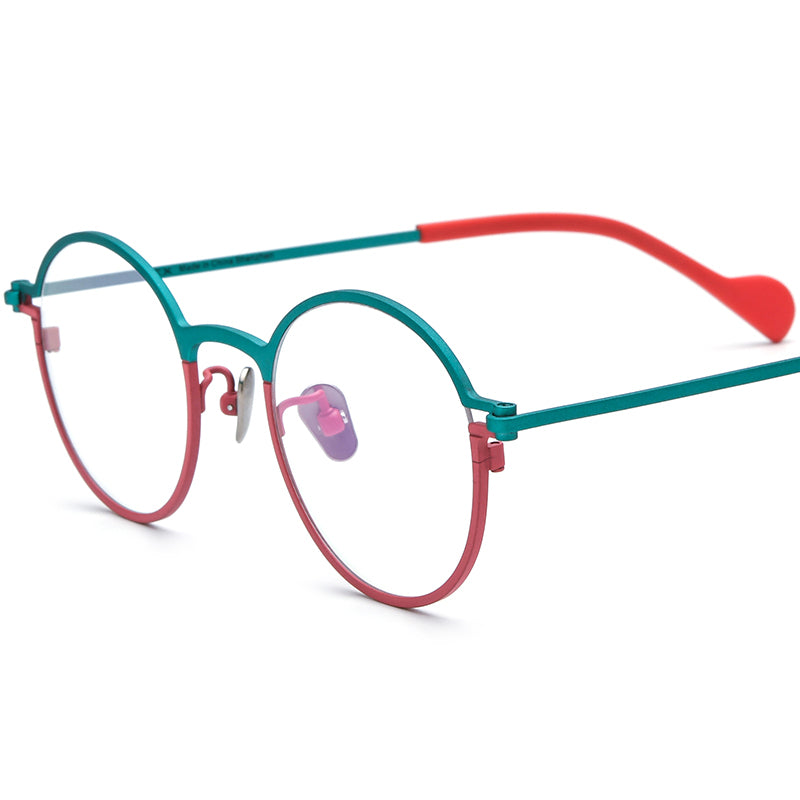 Colourful Titanium Round Optical Glasses Frame Designer - Green Red - MCROONS