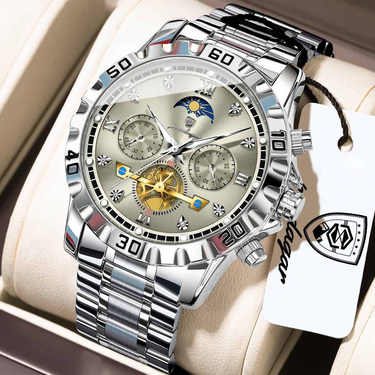 Poedagar 634 Men's Luxury Quartz Watch – Stainless Steel Band, Waterproof, Luminous, Date
