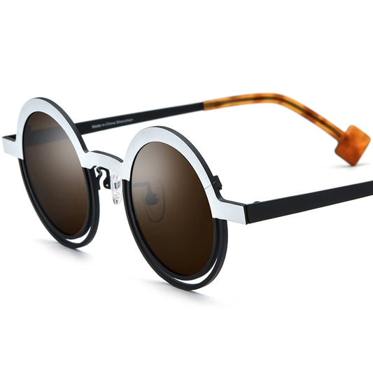 Colourful Titanium Round Halo Polarised Sunglasses - White Black - MCROONS