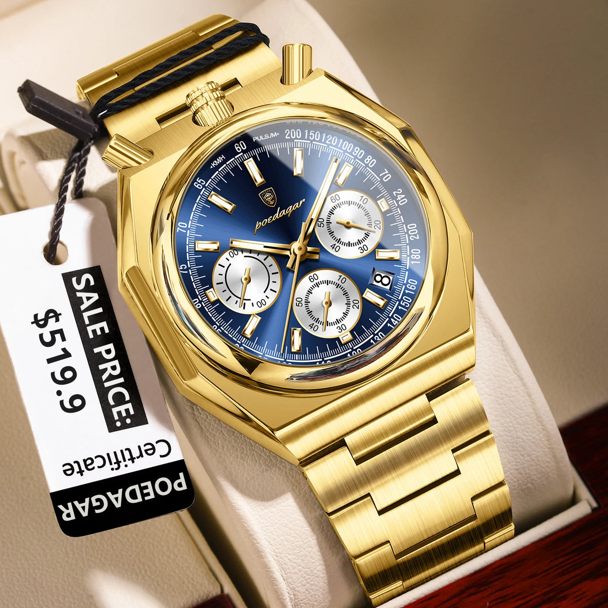 Poedagar 897 Men's Luxury Chronograph Quartz Watch – Stainless Steel Band, Waterproof, Luminous, Date