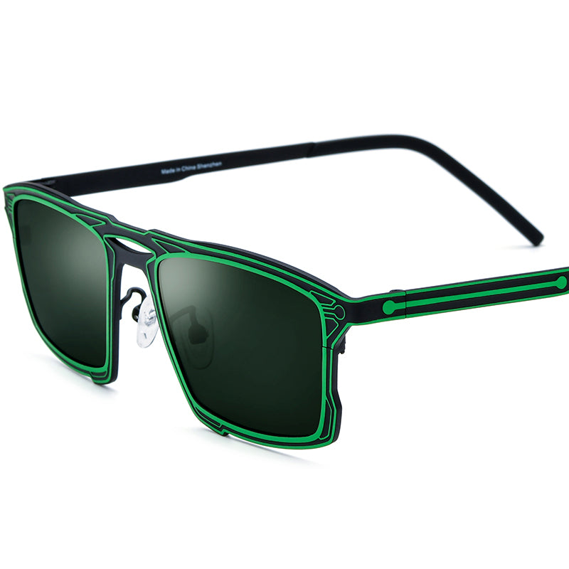 Pure Titanium Square Polarized Sunglasses UV400 - Green Black Dark Green Lens - MCROONS