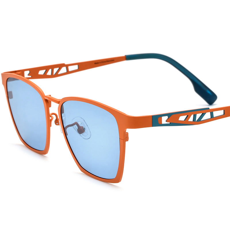 Colourful Titanium Square Sunglasses - Orange Blue Lens - MCROONS