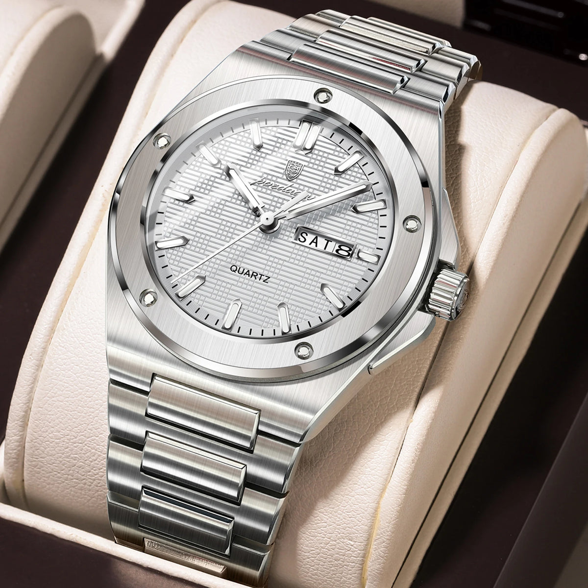 Poedagar 696 Men's Luxury Quartz Watch – Stainless Steel Band, Waterproof, Luminous, Date