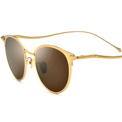Titanium Round Polarized Sunglasses Vintage - Gold Tea - MCROONS
