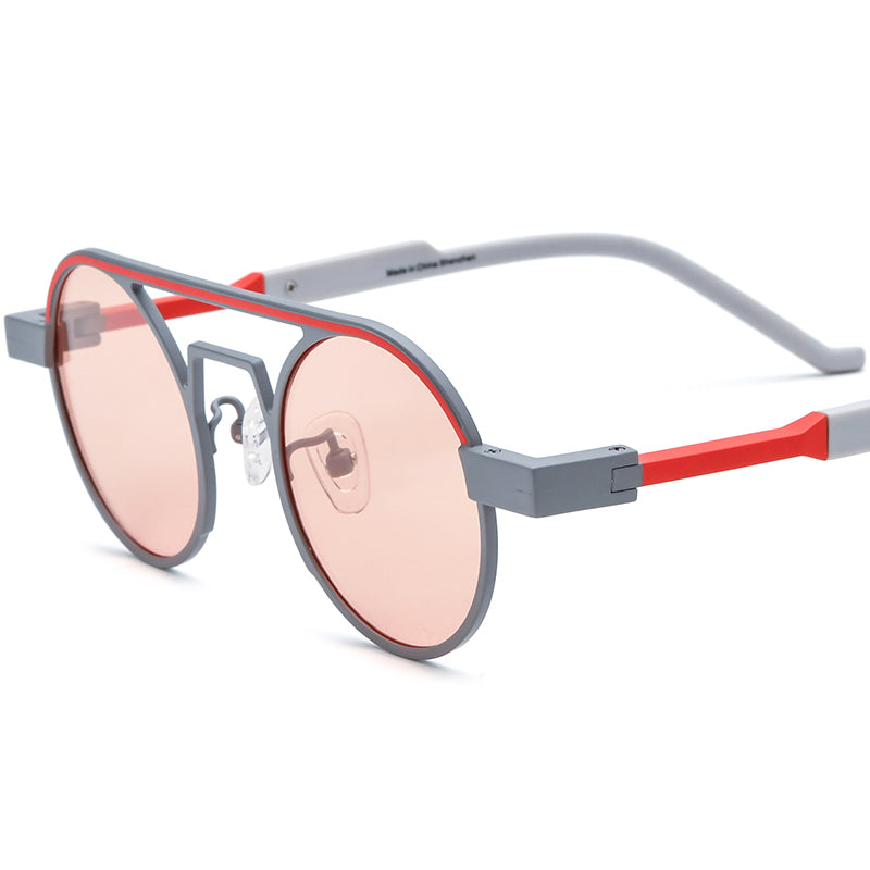 Colourful Titanium Round Polarised Sunglasses - Silver Pink Lens - MCROONS