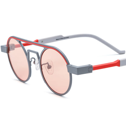 Colourful Titanium Round Polarised Sunglasses - Silver Pink Lens - MCROONS