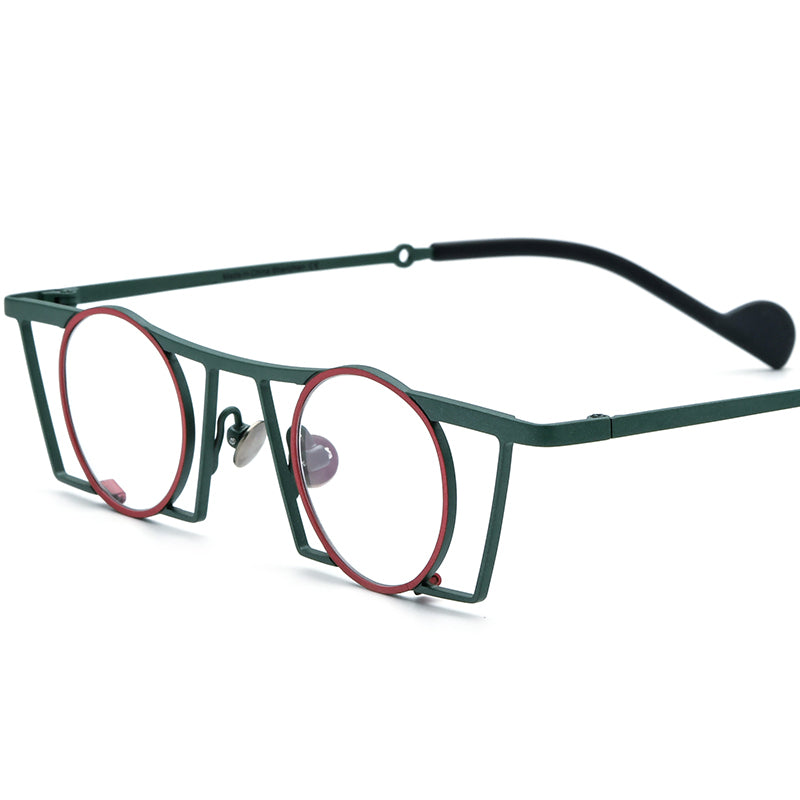 Titanium Small Round Optical Glasses Frame Vintage - Red Green - MCROONS