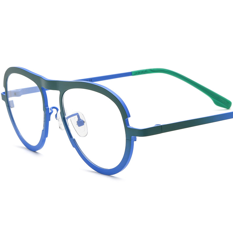 Colourful Titanium Aviator Optical Glasses Frame - Matte Green Blue Frame - MCROONS