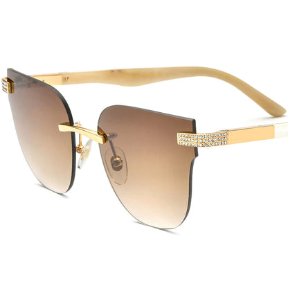 Buffalo Horn Diamante Square Sunglasses - Tea - MCROONS