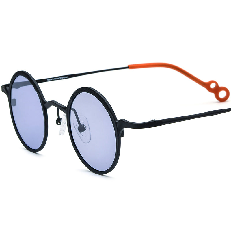 Colourful Titanium Round Polarised Sunglasses Retro - Black Purple Lens - MCROONS