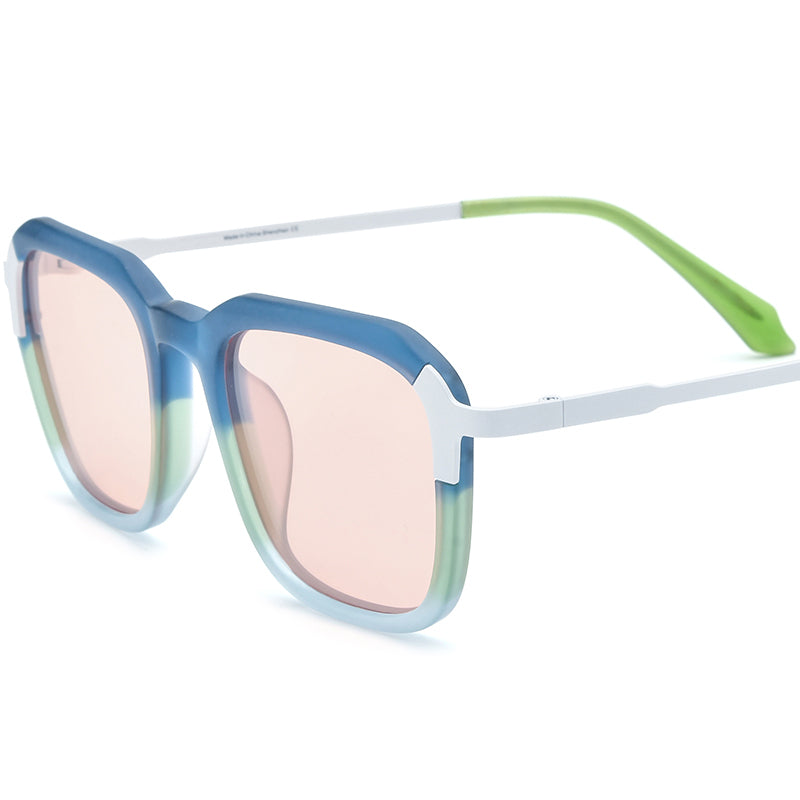 Matte Acetate Titanium Square Sunglasses - Matte Cyan Pink Lens - MCROONS