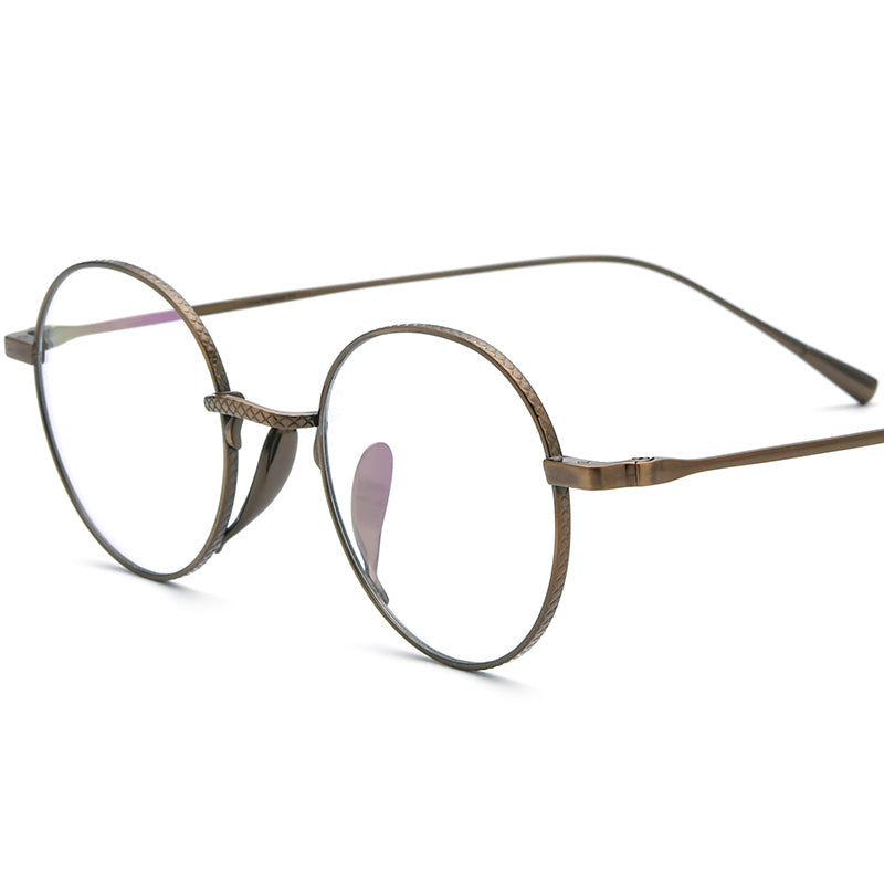 Japanese Style Pure Titanium Round Optical Glasses - Brown - MCROONS