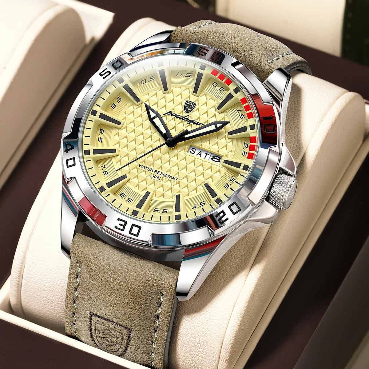 Poedagar 895 Men's Luxury Quartz Watch – Leather Strap, Waterproof, Luminous, Date