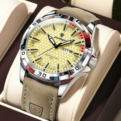 Poedagar 895 Men's Luxury Quartz Watch – Leather Strap, Waterproof, Luminous, Date