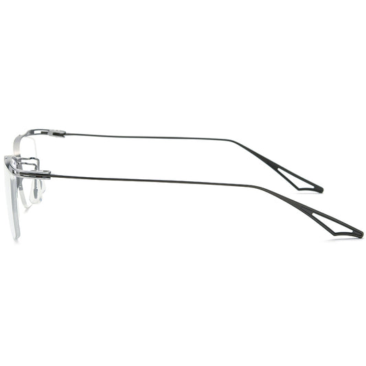 Half-Rim Square Titanium Optical Glasses Frame Lightweight - MCROONS - Silver Grey side view