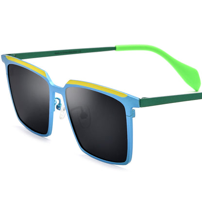 Colourful Retro Titanium Square Sunglasses - Yellow Blue Gray Lens - MCROONS