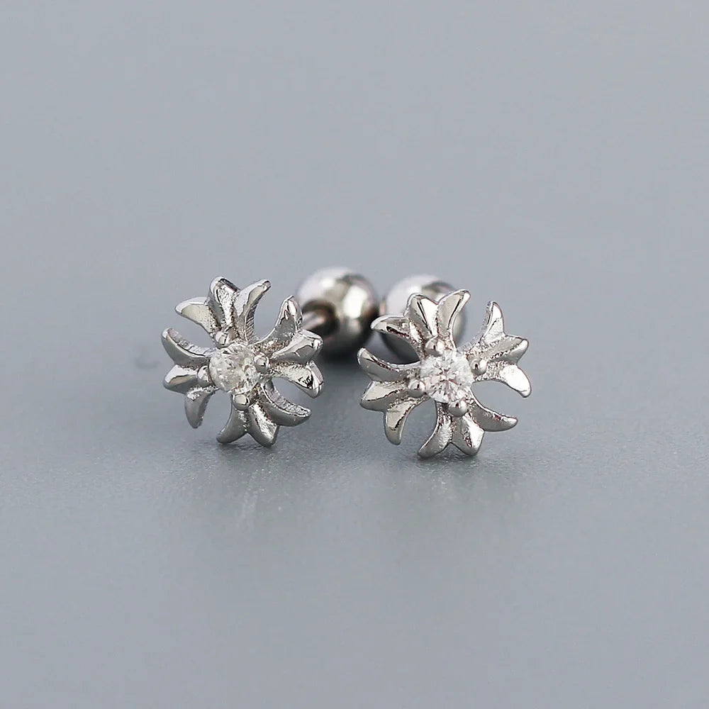 KR Europe and America S925 Silver Ear Bone Nails Ins Cross Screws Earrings Sleep without Removing Earrings Wholesale for Women