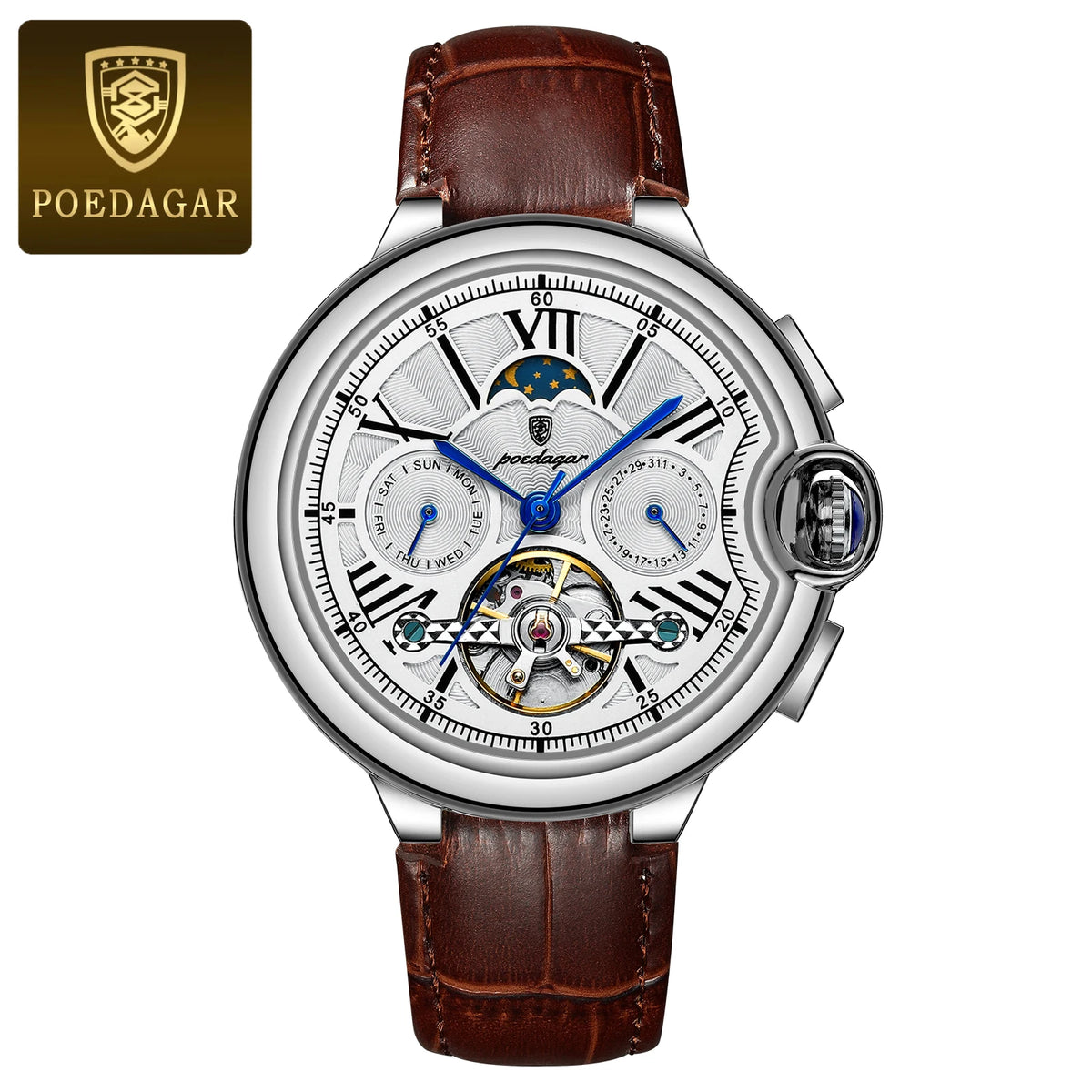 Poedagar 1413 Men's Luxury Automatic Mechanical Watch – Stainless Steel Band, Waterproof, Luminous