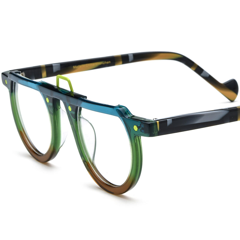 Vintage Keyhole Round Acetate Optical Glasses Frame - Blue Green - MCROONS