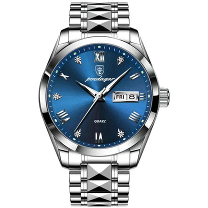 Poedagar 985 Men's Luxury Quartz Watch – Stainless Steel Band, Waterproof, Luminous, Date