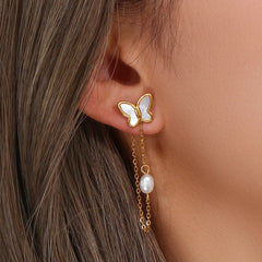 MICCI Fashion Drop Earring Jewelry Stainless Steel Plated 18K White Shell Butterfly Chain Earrings