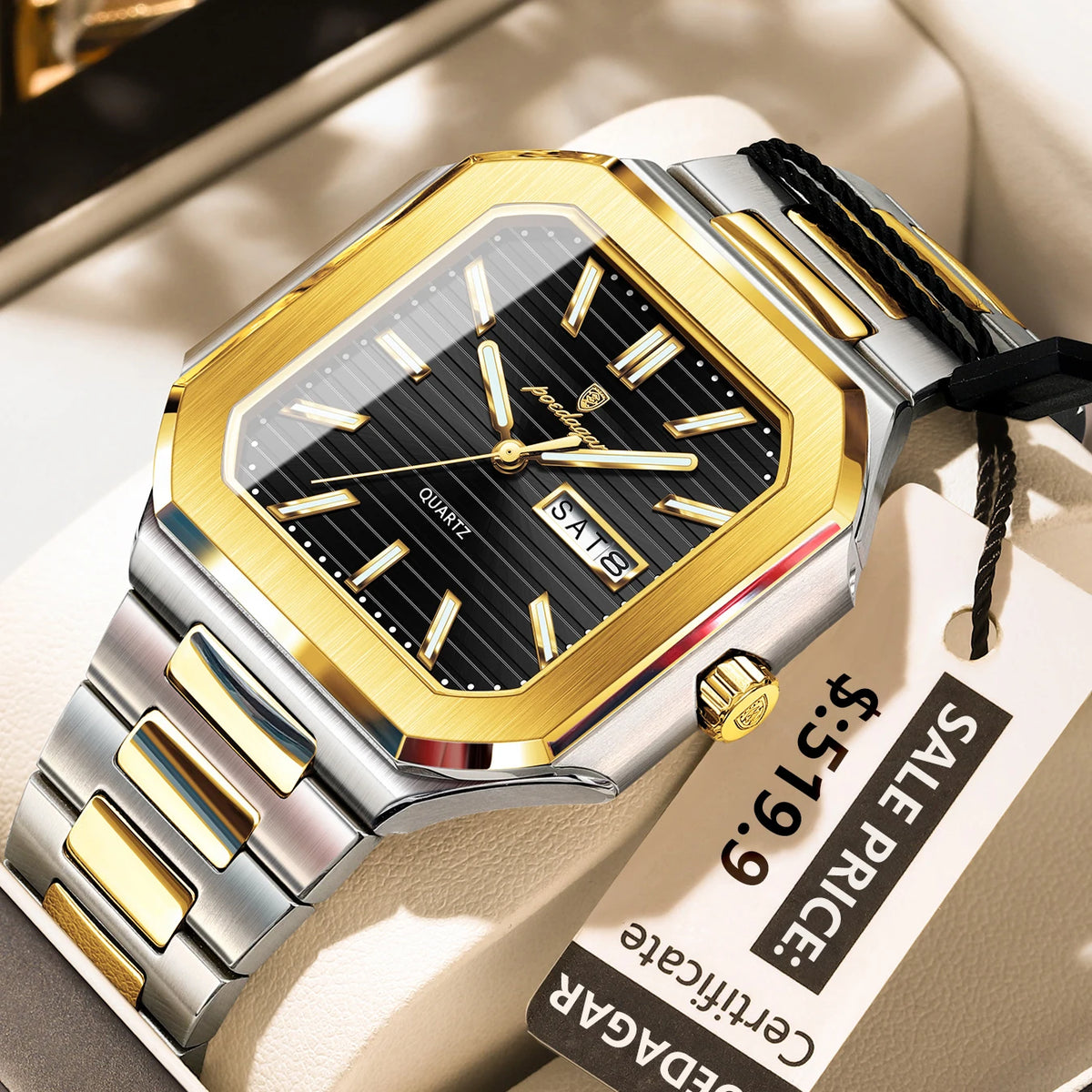Poedagar 672 Men's Luxury Quartz Watch – Stainless Steel Band, Waterproof, Luminous, Date