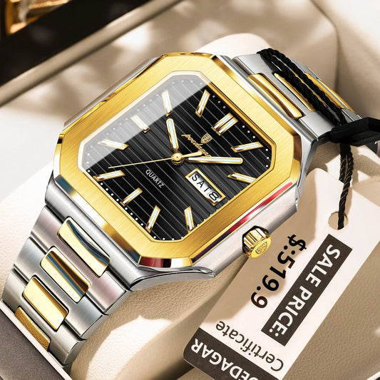 Poedagar 672 Men's Luxury Quartz Watch – Stainless Steel Band, Waterproof, Luminous, Date