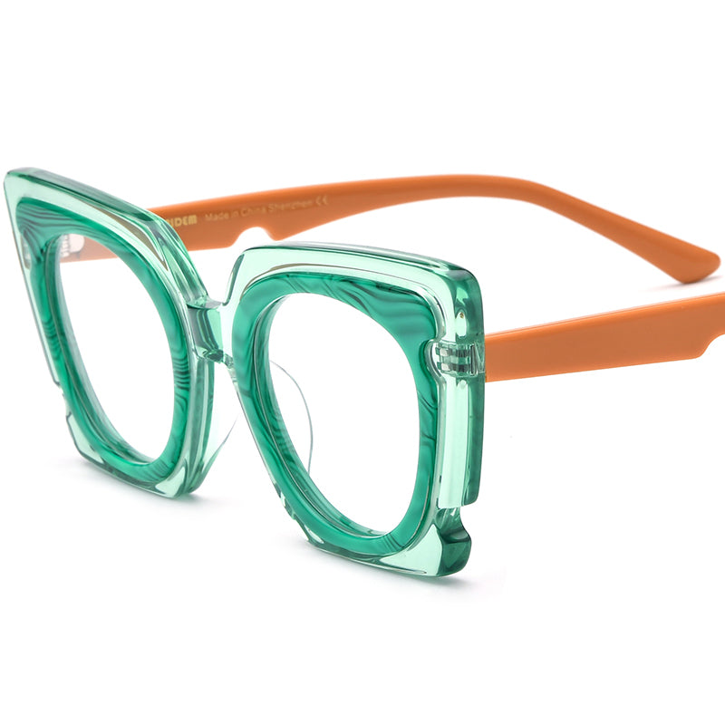 Retro Oversized Cat Eye Acetate Optical Glasses Frame - Green - MCROONS