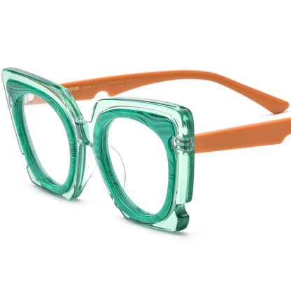 Retro Oversized Cat Eye Acetate Optical Glasses Frame - Green - MCROONS