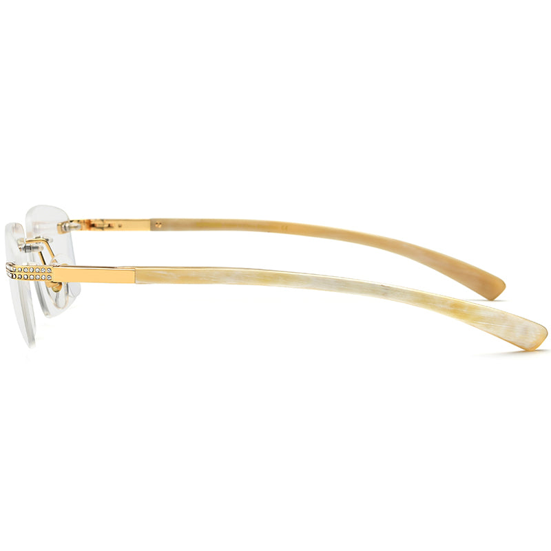 Diamante Rimless Square Buffalo Horn Optical Glasses - MCROONS - White side view