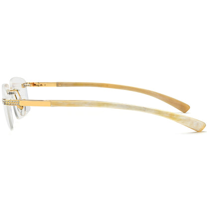 Diamante Rimless Square Buffalo Horn Optical Glasses - MCROONS - White side view