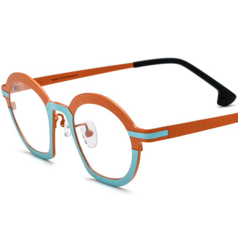 Matte Titanium Cat Eye Optical Glasses Frame - Matte Blue Orange - MCROONS