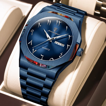 Poedagar 830 Men's Luxury Quartz Watch – Stainless Steel Band, Waterproof, Luminous, Date