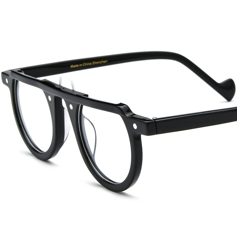 Vintage Keyhole Round Acetate Optical Glasses Frame - Black - MCROONS