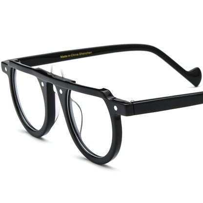Vintage Keyhole Round Acetate Optical Glasses Frame - Black - MCROONS