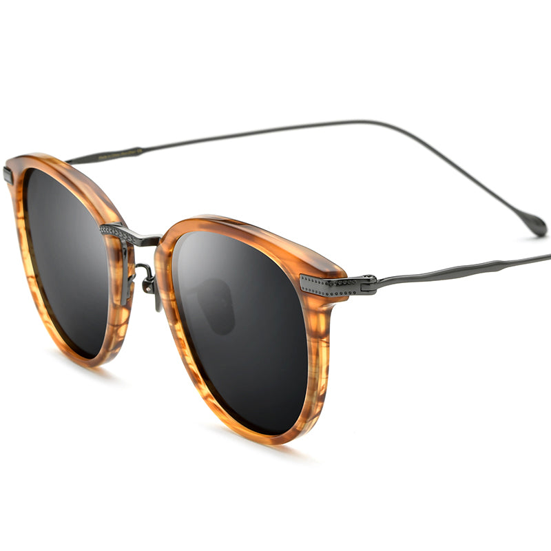 Acetate Titanium Square Polarized Sunglasses - Leopard Gray - MCROONS