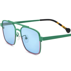 Retro Classic Titanium Pilot Sunglasses - Green Blue Lens - MCROONS