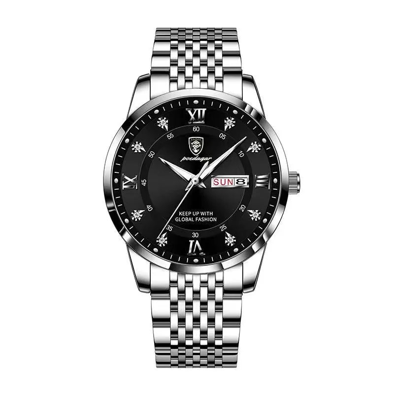 Poedagar 836 Men's Luxury Quartz Watch – Stainless Steel Band, Waterproof, Luminous, Date