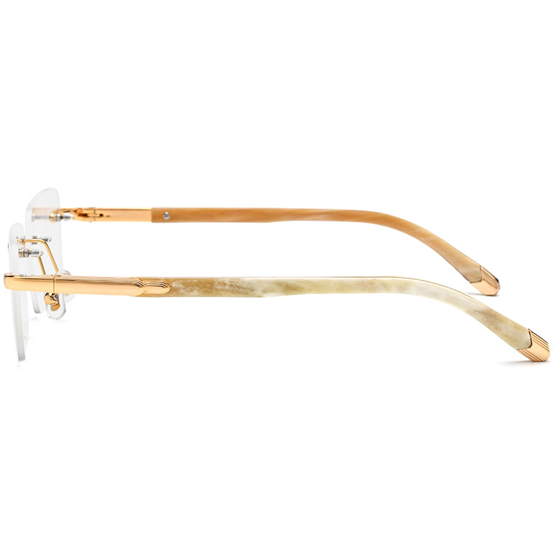 Rimless Square Buffalo Horn Optical Glasses Frame - MCROONS - side view