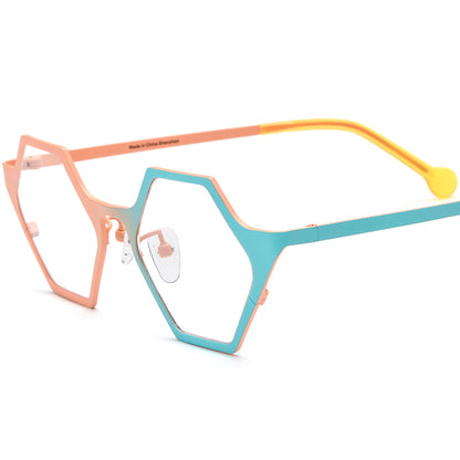 Colourful Titanium Hexagon Optical Glasses Frame Retro - Pink Cyan - MCROONS