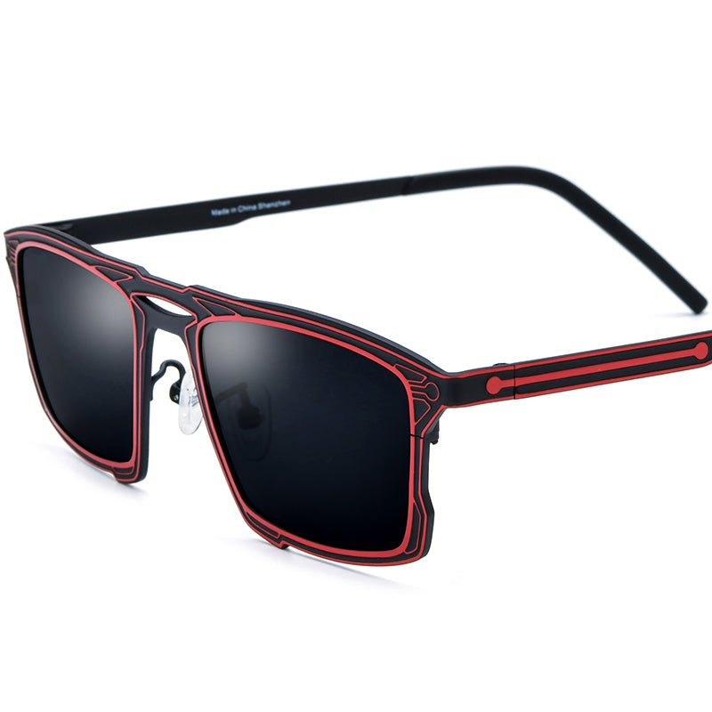 Pure Titanium Square Polarized Sunglasses UV400 - Red Black Gray Lens - MCROONS