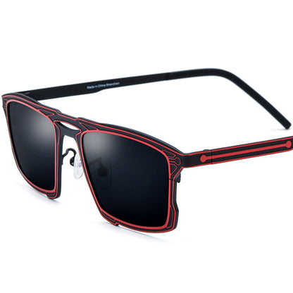Pure Titanium Square Polarized Sunglasses UV400 - Red Black Gray Lens - MCROONS