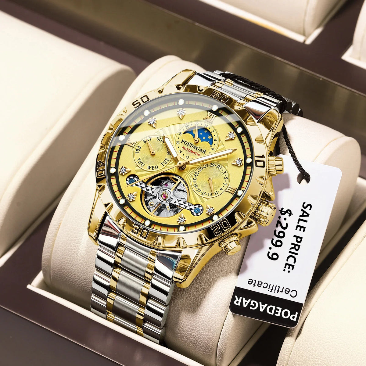 Poedagar 1412 Men's Luxury Automatic Mechanical Watch – Stainless Steel Band, Waterproof, Luminous, Date