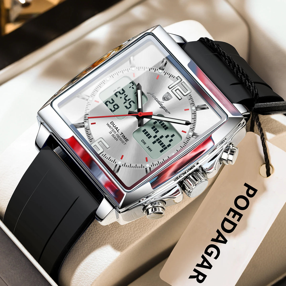 Poedagar E109 Men's Luxury Chronograph Quartz Watch – Silicone Strap, Waterproof, Luminous, Date