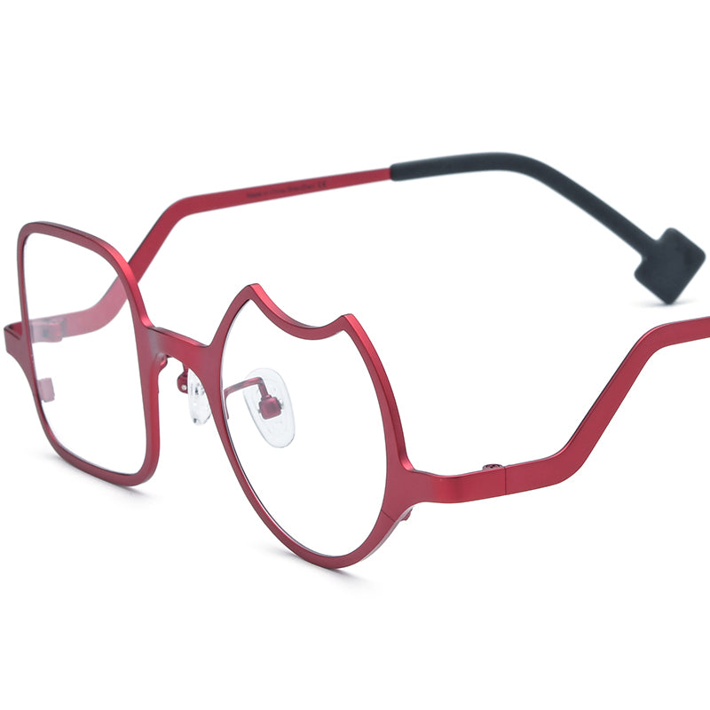 Colourful Titanium Irregular Optical Glasses Frame Retro - Matte Red - MCROONS