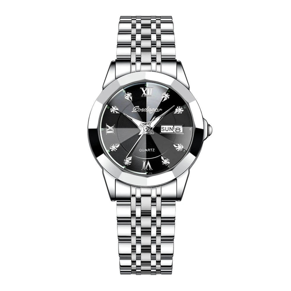 Poedagar 3076 Women's Luxury Quartz Watch – Stainless Steel Band, Waterproof, Luminous, Date