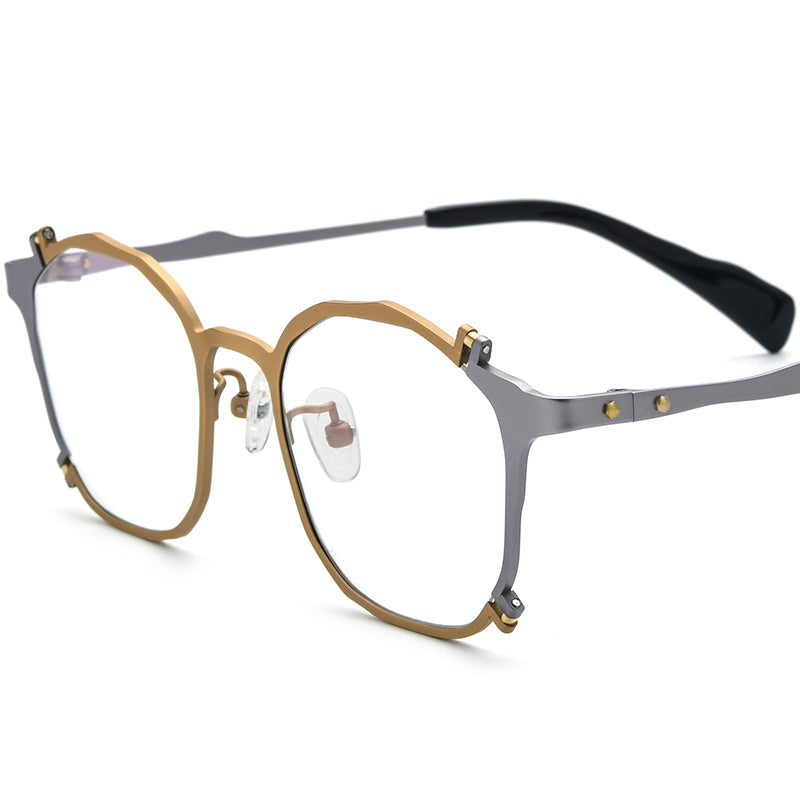 Vintage Square Titanium Optical Glasses Frame - Gold Gray - MCROONS