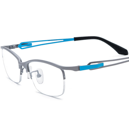 Semi-Rimless Titanium Square Optical Glasses Frame Men - Silver - MCROONS