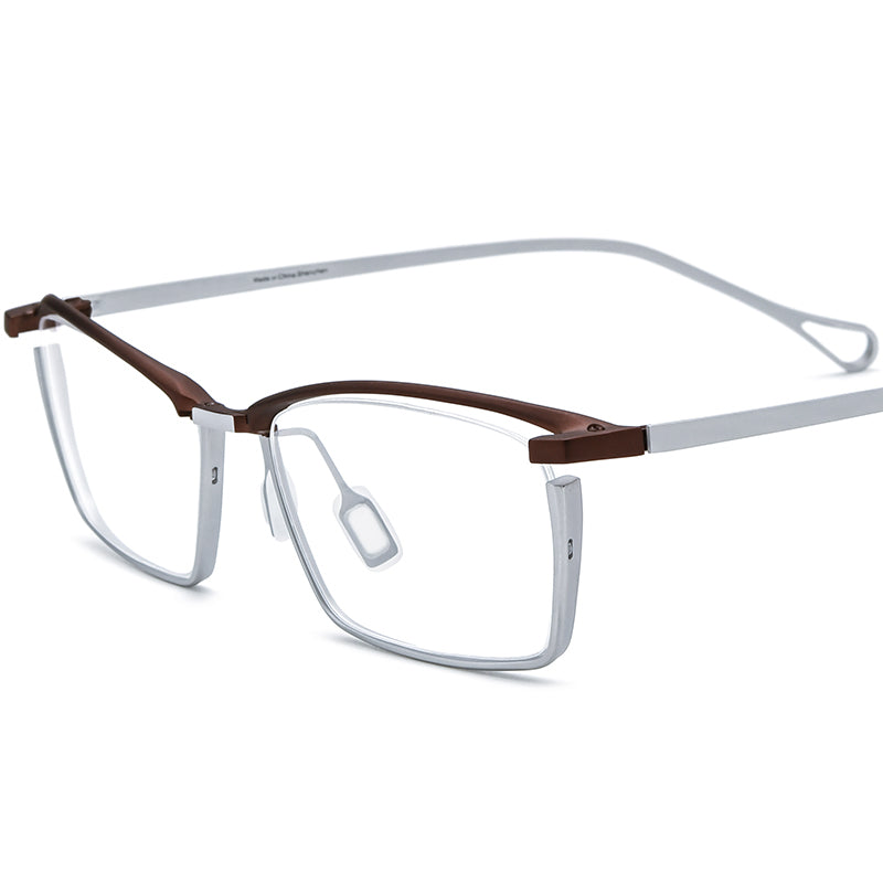 Titanium Square Optical Glasses Frame Designer - Brown Silver - MCROONS