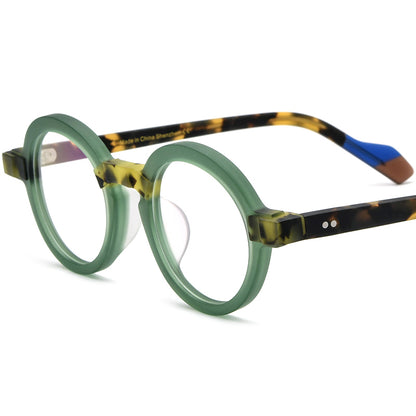 Colourblock Round Acetate Optical Glasses Frame - Matte Green - MCROONS